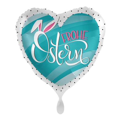 [6528K] Frohe Ostern - Bunny Ears Herzballon Folienballon 43cm