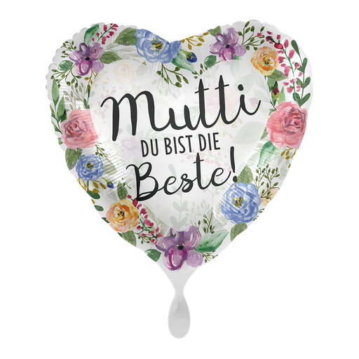 [70014K] Mama du bist die Beste Herzballon - Mutti Flowers Ballon Folienballon 43cm